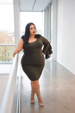 Load image into Gallery viewer, GREY BLUE ONE SHOULDER DRESS
