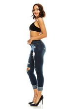 Load image into Gallery viewer, DARK BLUE DISTRESSED JEANS
